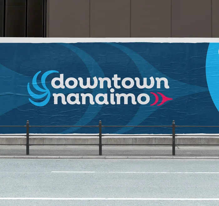 Downtown Nanaimo brand applied to a construction wrap
